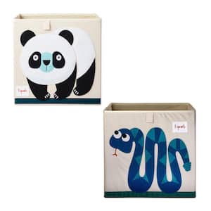 Kid Fabric Storage Cube Box Toy Bin, Panda Bear and Blue Snake (2-Pack)