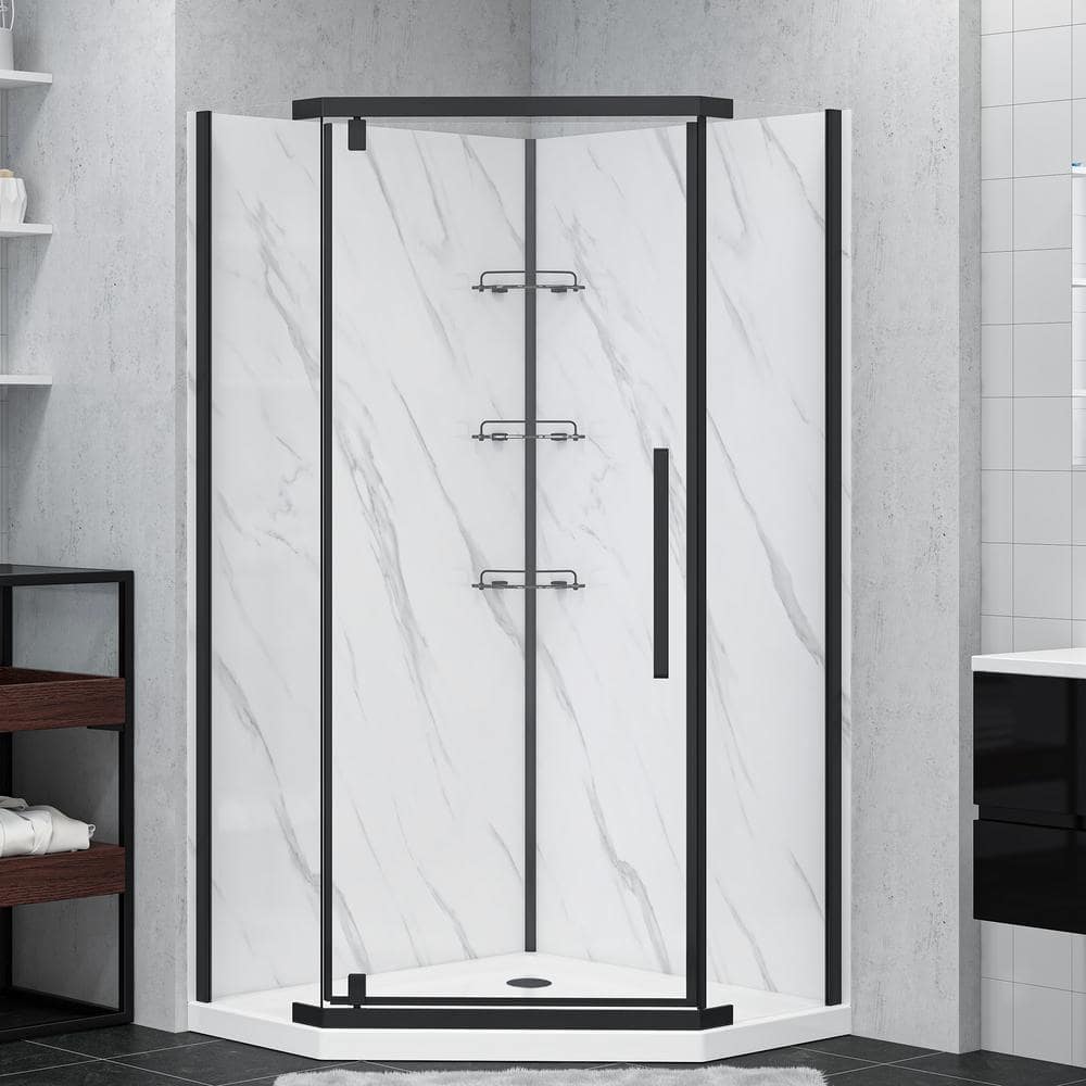 Capri 38" Black Aluminum Neo-Angle Shower Kit