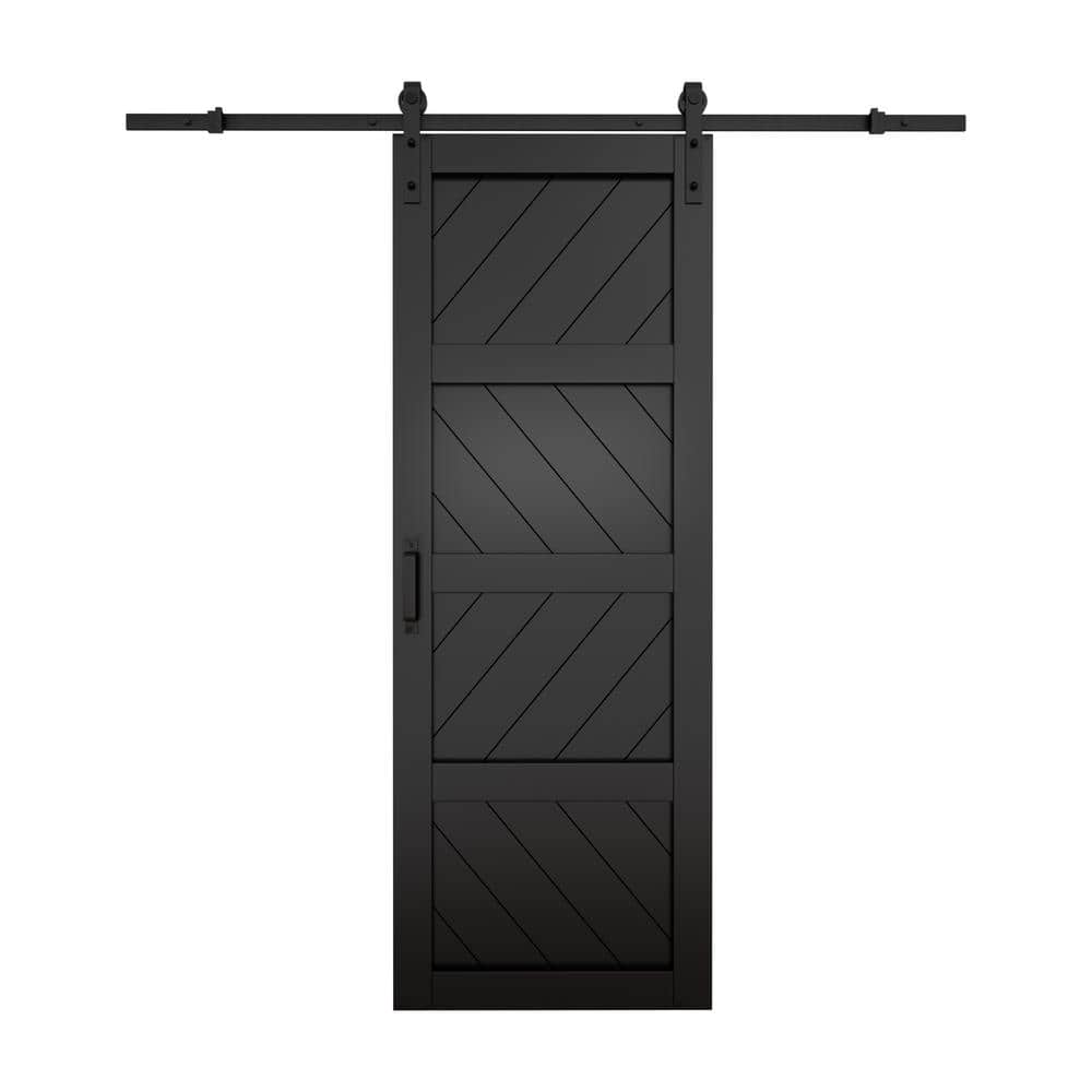 ARK DESIGN 36 in. x 84 in. 4-Lites Black Wave MDF Assembly Required ...