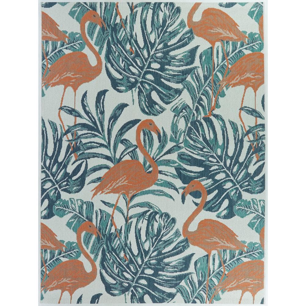 Hampton Bay Flamingos Coral Multi-Colored 7 ft. 10 in. x 10 ft. Indoor