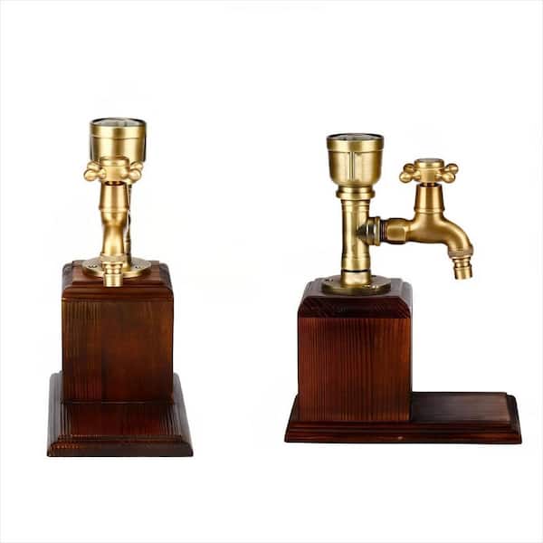 Rustic Handmade Wine Drinking Dispenser with Brass Tube and Carbonized Wood for Parties Bar Accessories