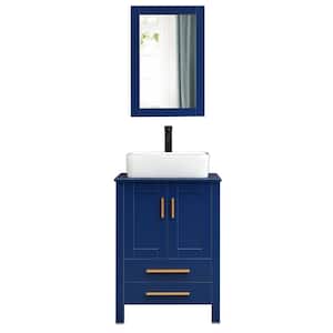 24 in. W x 19 in. D x 38 in. H Single Sink Bath Vanity in Blue with Blue Solid Surface Top and Mirror