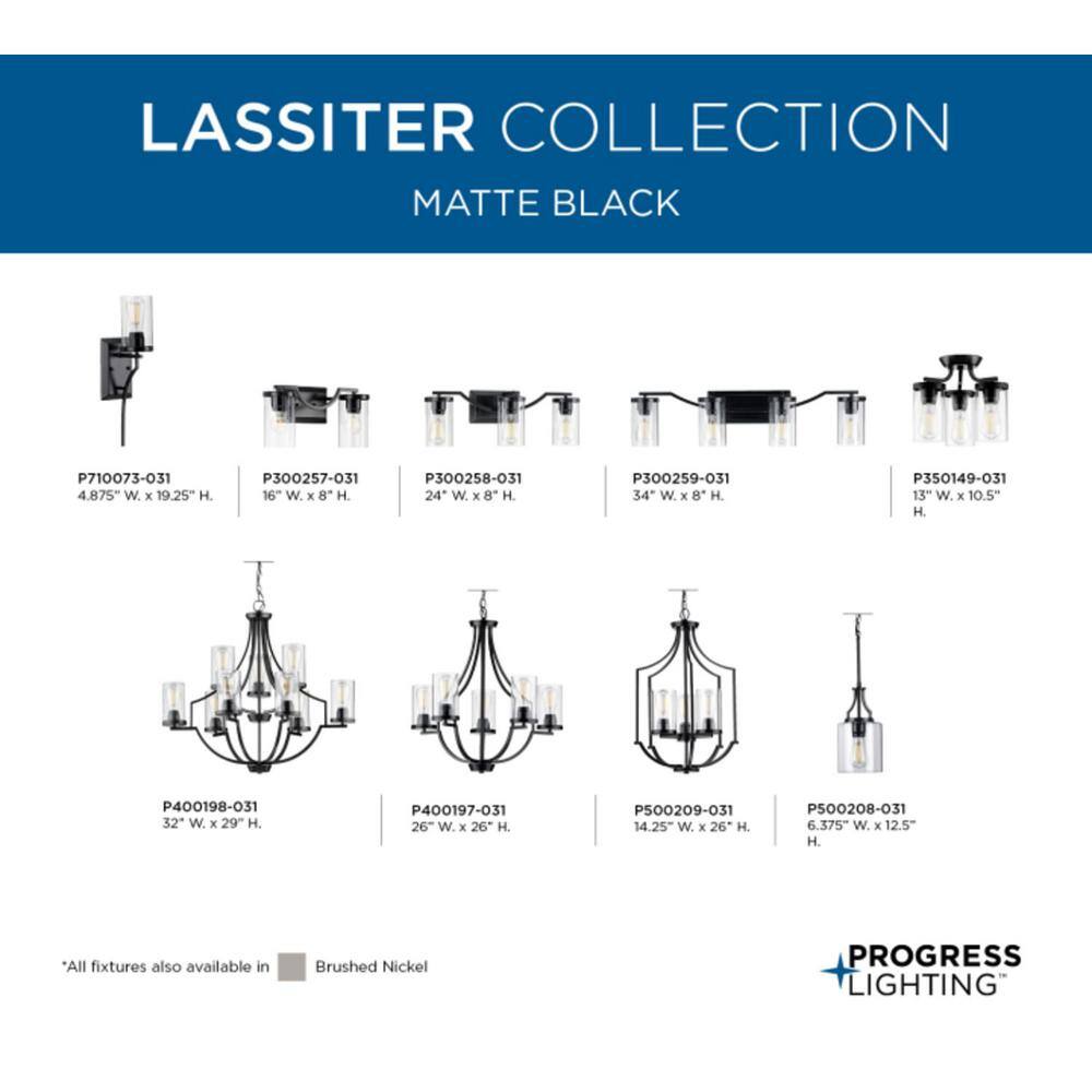 Lassiter Matte Black Steel Chandelier with Clear Glass Shades