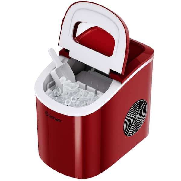 Red COSTWAY Portable Compact Electric Ice Maker Machine Counter Top Mini Cube 26lb of Ice Daily 