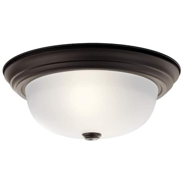 KICHLER Ceiling Space 13.25 in. 2-Light Olde Bronze Traditional Hallway Flush Mount Ceiling Light with Stain Etched Glass