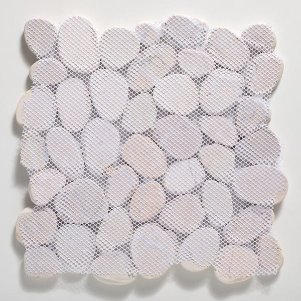 CRUZ BAY STUDIO - Classic Pebble Tile White 11-1/4 in. x 11-1/4 in. x 12.7 mm Mesh-Mounted Mosaic Tile (9.61sq. ft. / case)
