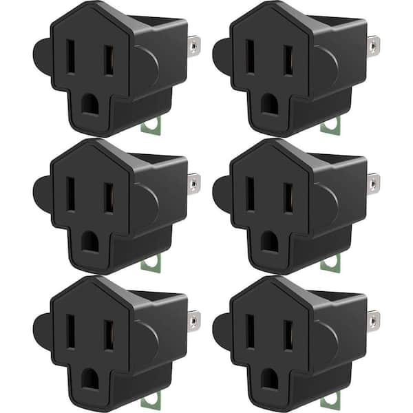 Etokfoks 15 Amp Grounded 3-to-2 Prong Adapter with Fireproof, Black (6-Pack)