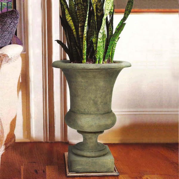 17 in. x 22 in. Cast Stone Fiberglass Medici Urn in Aged Granite Finish