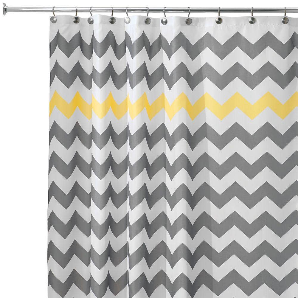 Zigzag Stripe Chevron Polyester Fabric Shower Curtain Set Bathroom Yellow Gray 