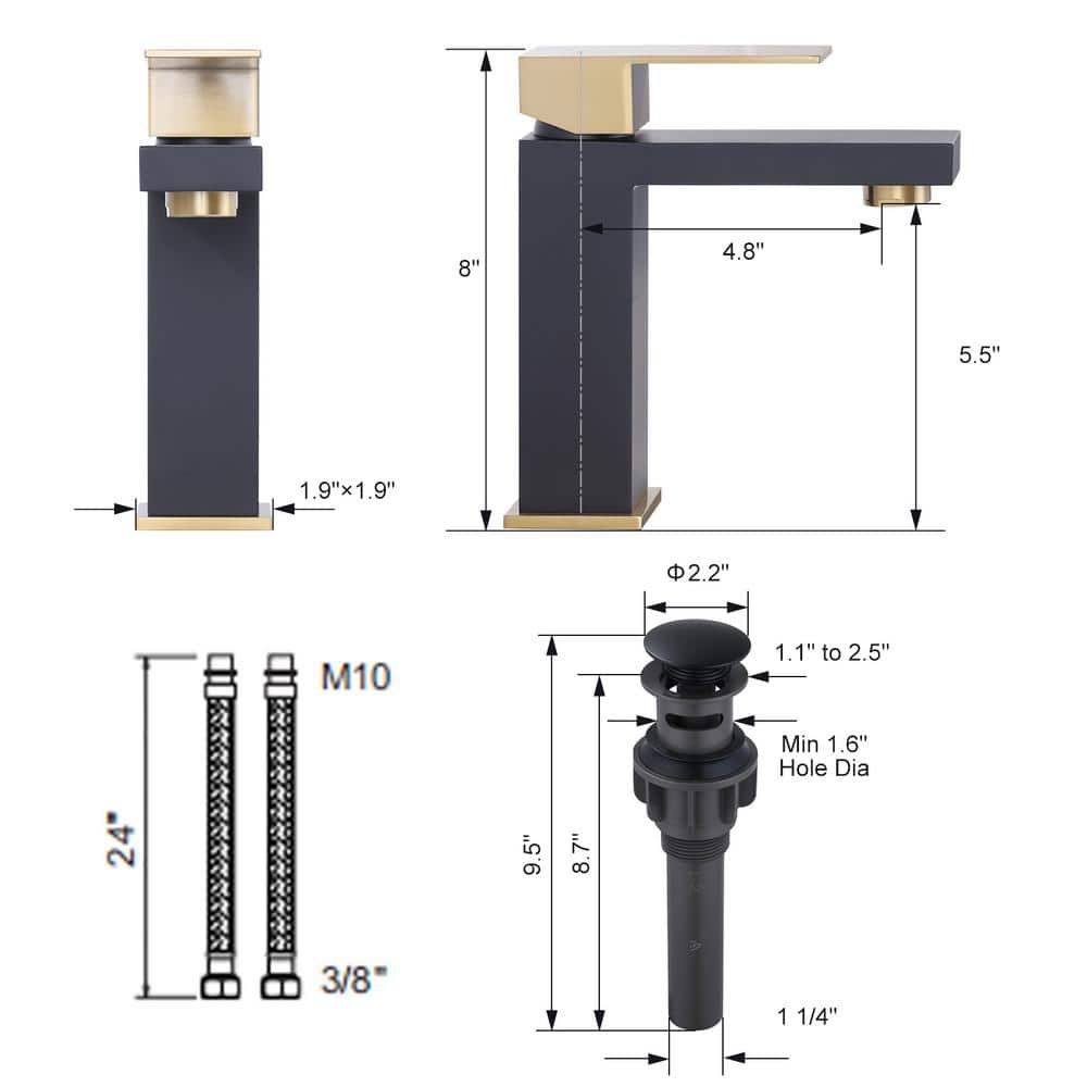 Matte Black and Gold Stainless Steel Single Handle Bathroom Faucet