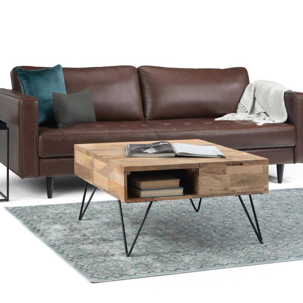 Natural Mango Wood Square Lift-Top Coffee Table with Storage