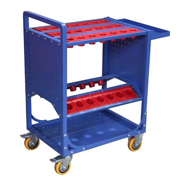 19.2 in. W Blue Corrugate 40 Taper Tool Holder CNC Tool Service Cart CAT40 Tool Trolley BT40 Service Carts