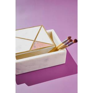 8 in. x 6 in. Minerva White Marble Decorative Box with Gold Inlay