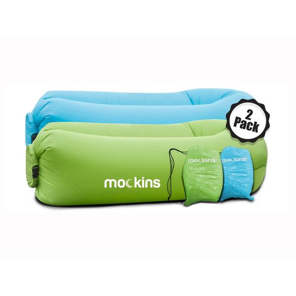 Mockins Inflatable Air Lounger for Camping, the Beach, and Picnics, Blue and Green