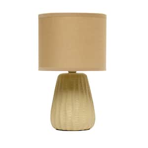 11.02 in. Tan Traditional Mini Modern Ceramic Texture Pastel Accent Bedside Table Desk Lamp with Matching Fabric Shade