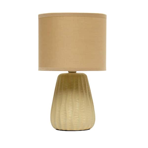 Simple Designs 11.02 in. Tan Traditional Mini Modern Ceramic Texture Pastel Accent Bedside Table Desk Lamp with Matching Fabric Shade