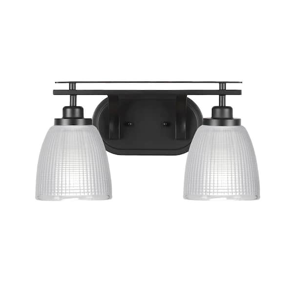 Unbranded Monroe 15.75 in. 2-Light Matte Black Vanity Light with 5 in. Clear Ribbed Glass Shade No Bulbs Included