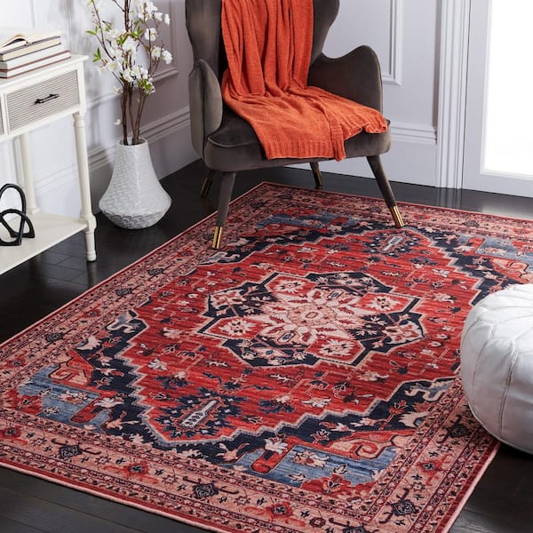 Serapi Red/Beige 8 ft. x 10 ft. Machine Washable Geometric Border Area Rug