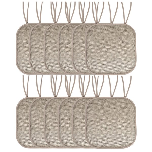 Sweet Home Collection Cameron Square Memory Foam 16 in.x16 in. Non-Slip Back, Chair Cushion with Ties (12-Pack), Beige/Taupe