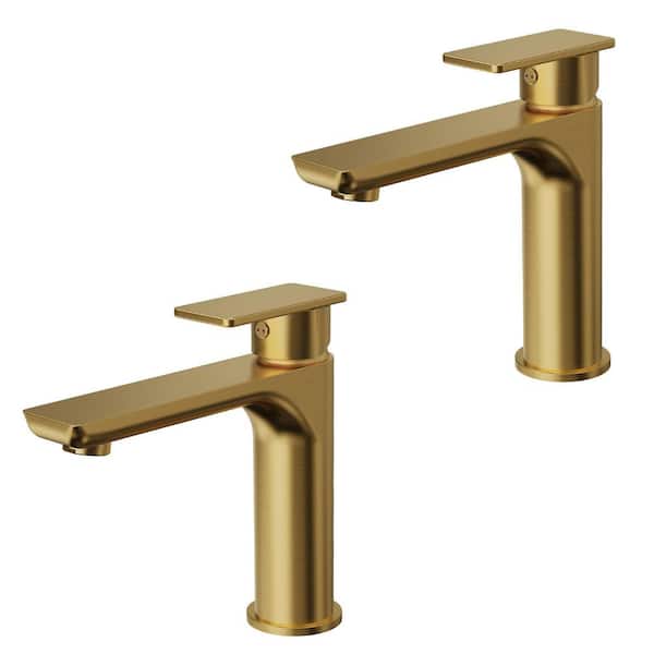 3 in. Low Arc Spout Height Single Handle Single Hole Vessel Sink Faucet in Brushed Gold Drain Not Included (2-Pack)
