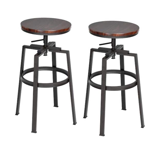 Homy Casa 24 in. to 28.9 in. Brown Industrial Style Bar Stool Vintage Adjustable Kitchen Swivel (Set of 2)