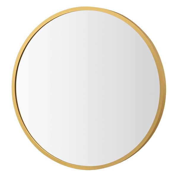 Costway 16 in. H x 16 in. W Modern Round Wall Mounted Bathroom Mirror Aluminum Alloy Frame Gold Decor Mirror
