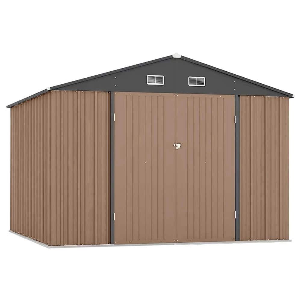 Professional Install 8.7 ft. W x 10.4 ft. D Outdoor Metal Storage Shed in Brown with Lockable Doors (90 sq. ft.) price history on PriceWatchPro