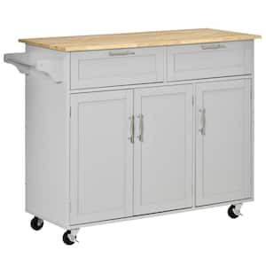 Grey Kitchen Cart with Drawers Shelf Spice Rack Locking Casters Wheels