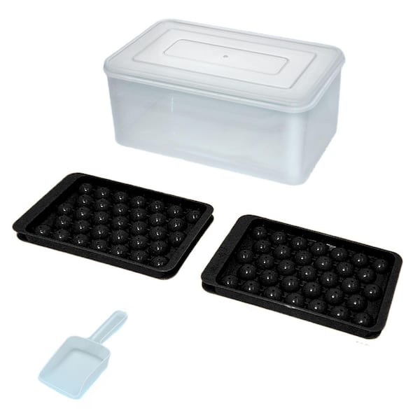 Modern Black Round Ice Tray with Lid and Ice Bin for Coffee Cooling Ball, Freezer, Whiskey and Cocktail Chilling
