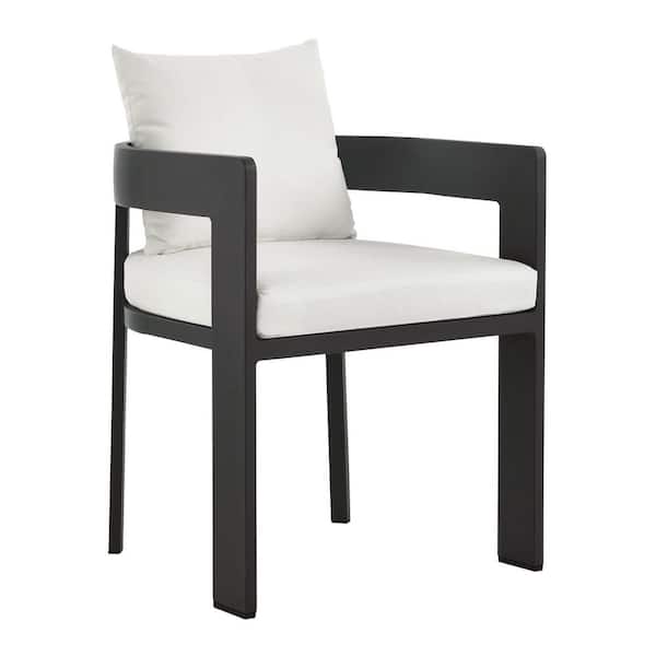 Tahoe Outdoor Patio Powder-Coated Aluminum Fabric Dining Chair in Gray White-Patio Dining Chair with Cushions