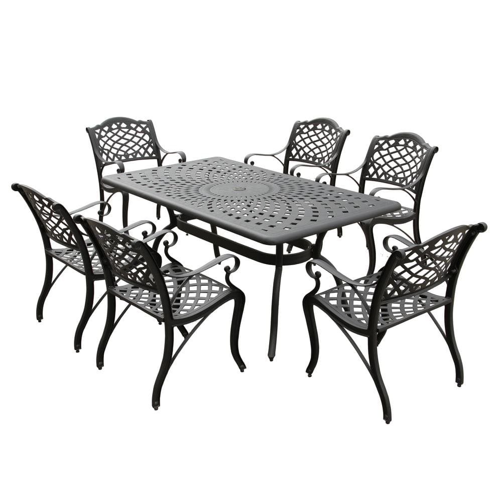 Oakland Living Black 7Piece Rectangular Aluminum Mesh Outdoor Dining Set with 6Chairs 1060