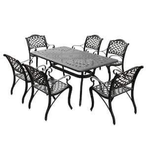 Black 7-Piece Rectangular Aluminum Mesh Outdoor Dining Set with 6-Chairs