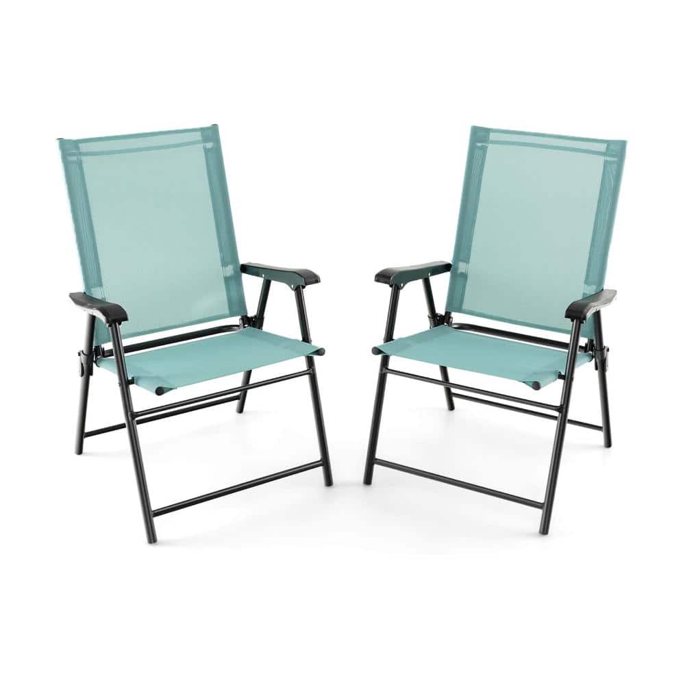 Set of 2 Folding Metal Patio Dining Chairs with Armrests, Fabric Seats and 330 lb. Capacity, Light Green price history on PriceWatchPro