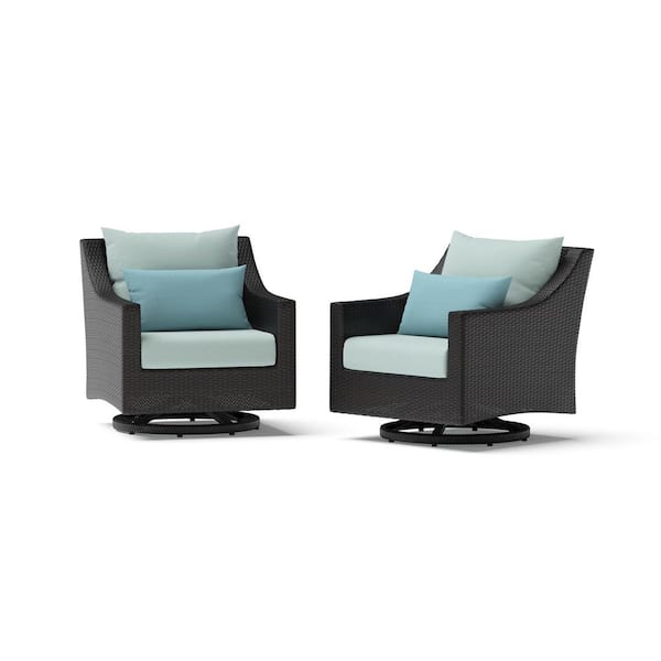 Deco Wicker Motion Outdoor Lounge Chair with Sunbrella Spa Blue Cushions (2 Pack)