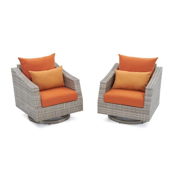 RST BRANDS Cannes All-Weather Wicker Motion Patio Lounge Chair with Sunbrella Tikka Orange Cushions (2-Pack)