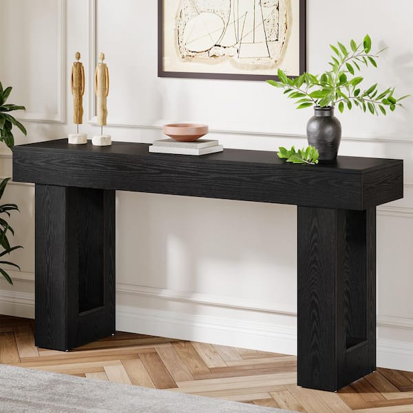 Turrella 63 in. Black Rectangle Wood Console Table, Farmhouse Sofa Table Behind The Couch for Entrance, Hallway