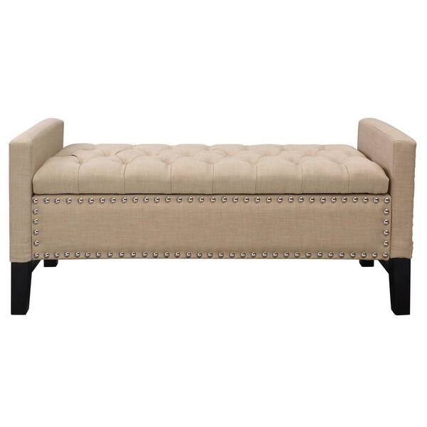 Inspired Home Emmaline Light Grey Velvet Storage Bench Button Tufted Nailhead Trim