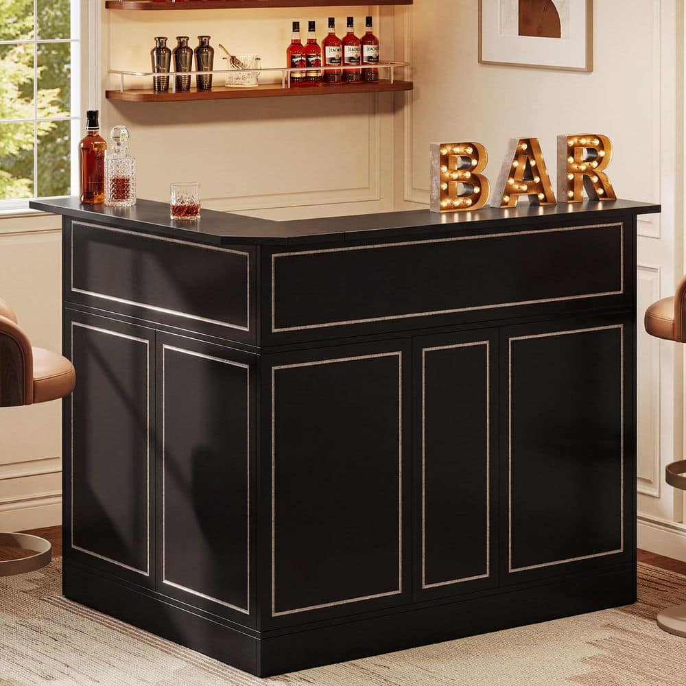 ★ Private Bar Counter Set BYBLIGHT Kearsten 44.1 in. H Black L-Shaped Home Bar Unit, 3-Tier