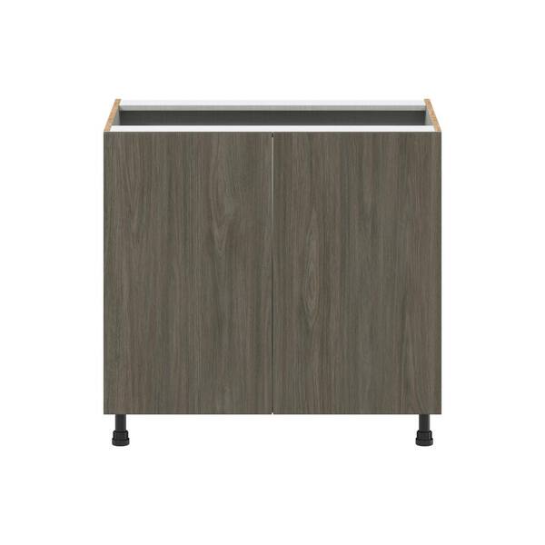 J COLLECTION Medora textured Slab Walnut Assembled Sink Base Kitchen Cabinet w/ Full Height Doors (36 in. W x 34.5 in. H x 24 in. D)