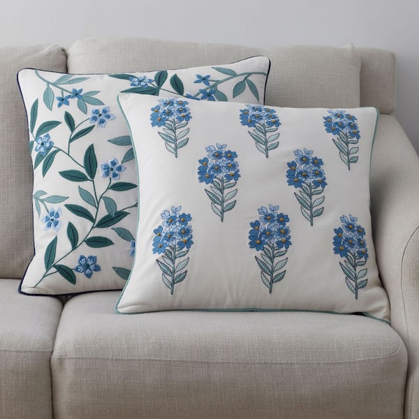 Company Cotton Julienne Mini Floral Garden Decorative Blue 20 in. L x 20 in. W Throw Pillow Cover