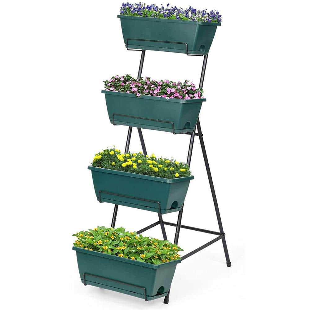 Oumilen 4-Tier Vertical Elevated Metal Garden Bed Planter, Green NX ...