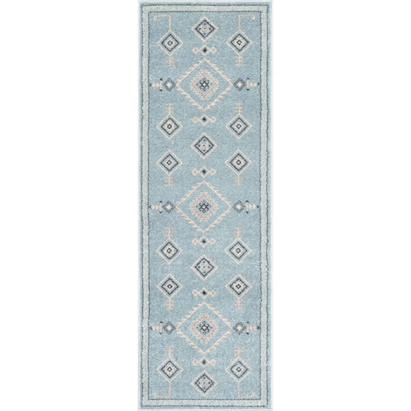 Sydney Azra Tribal Medallion Light Blue 2 ft. 3 in. x 7 ft. 3 in. Runner Area Rug