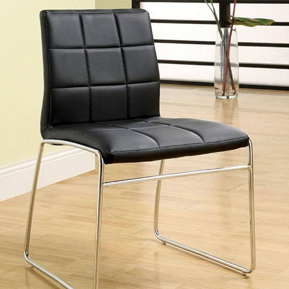 Black Metal Contemporary Side Chair with Leatherette Seat