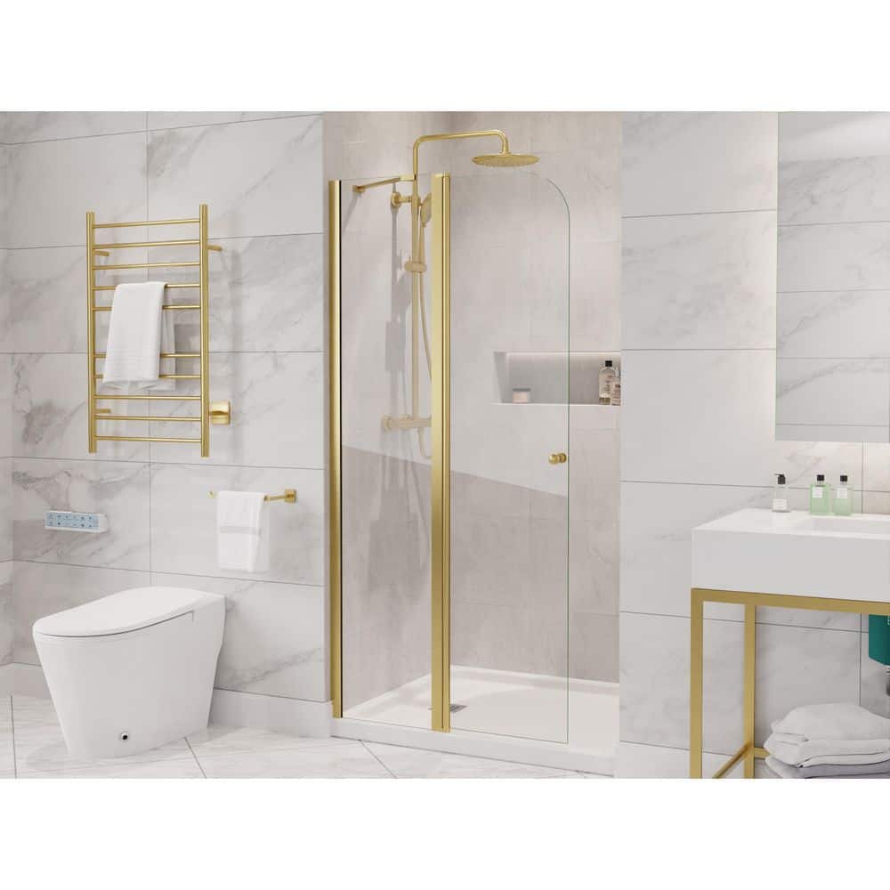 Romance Series 33.3 in. x 72 in. H Hinged Frameless Shower Door in Brushed 