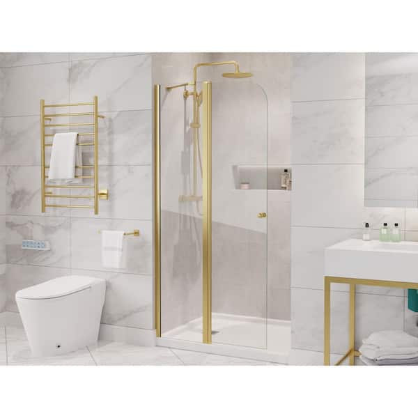 ANZZI Romance Series 33.3 in. x 72 in. H Hinged Frameless Shower Door in Brushed Gold with Tsunami Guard Tempered Glass