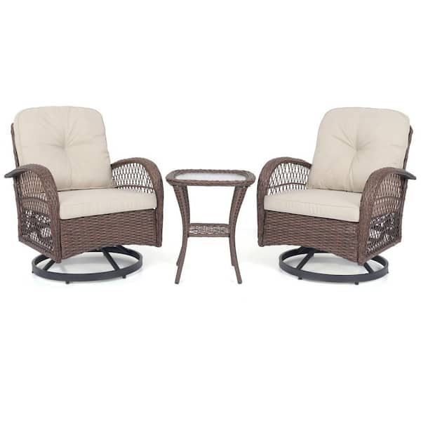 Costway 3-Piece Wicker Outdoor Bistro Set Patio Swivel Rocker