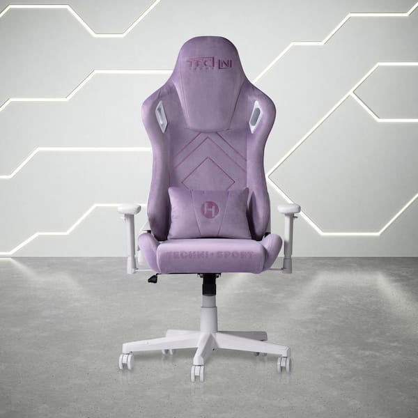 Techni Sport Velvet Reclining Gaming Chair in Purple with Height-Adjustable Padded Arms