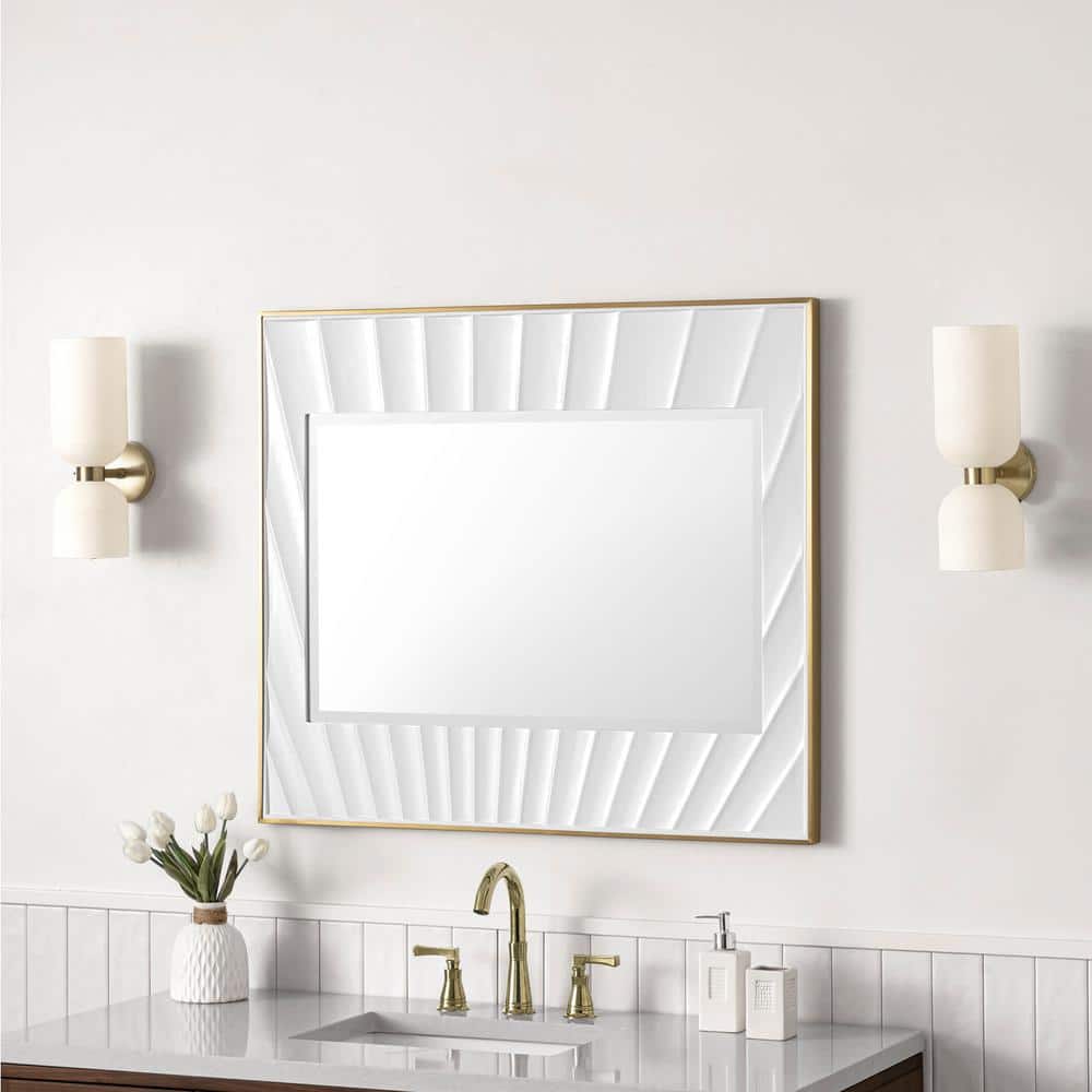 Le Soleil Rectangular White and Gold MDF Framed Mirror