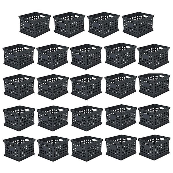 Stackable Plastic Storage Open Crate Bin Organizer Box, Black, 24 Pack
