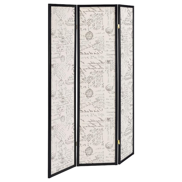 Coaster Felice Black and Beige 3-Panel French Script Print Folding Screen